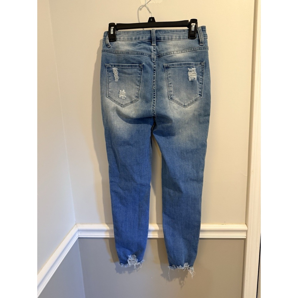 American Bazi Womens Jeans Size 7 Blue Denim Distressed Raw Hem High Rise Rips - Picture 5 of 8